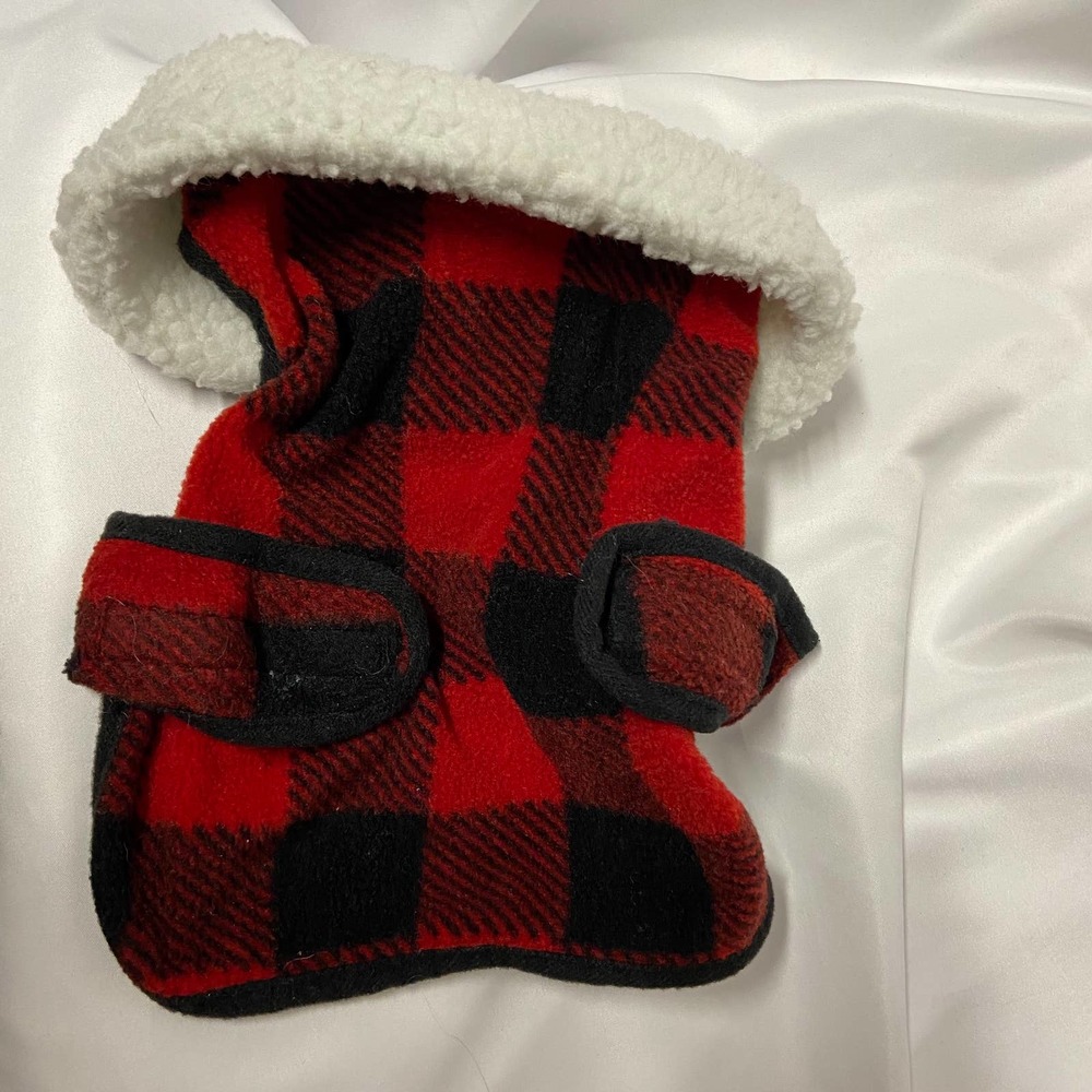 Dog Coat Size S Red Plaid Sherpa Collar Size S